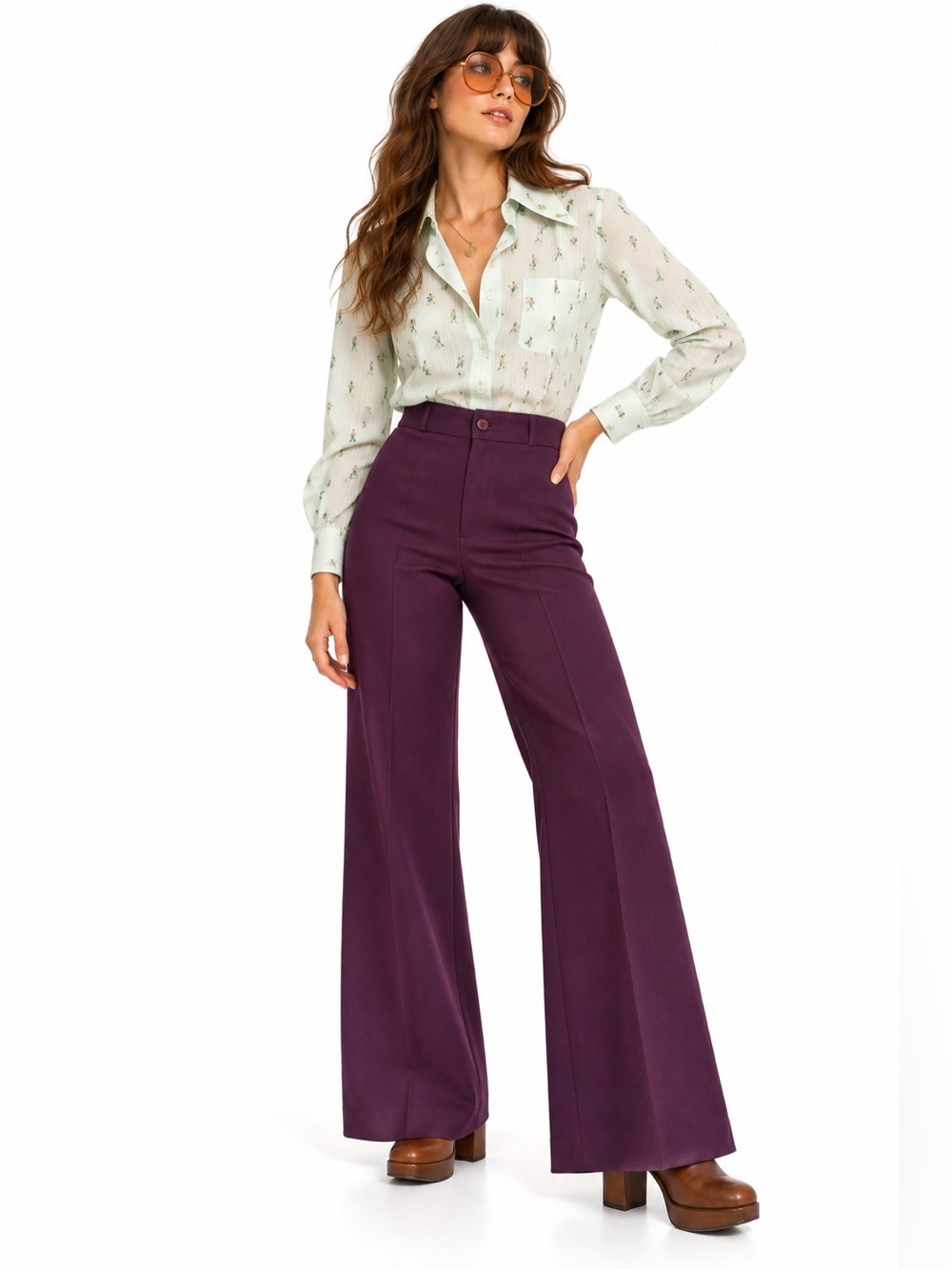 Vintage 70s LEVI’S Plum Purple High Rise Wide Leg Pants Trousers Perma Prest